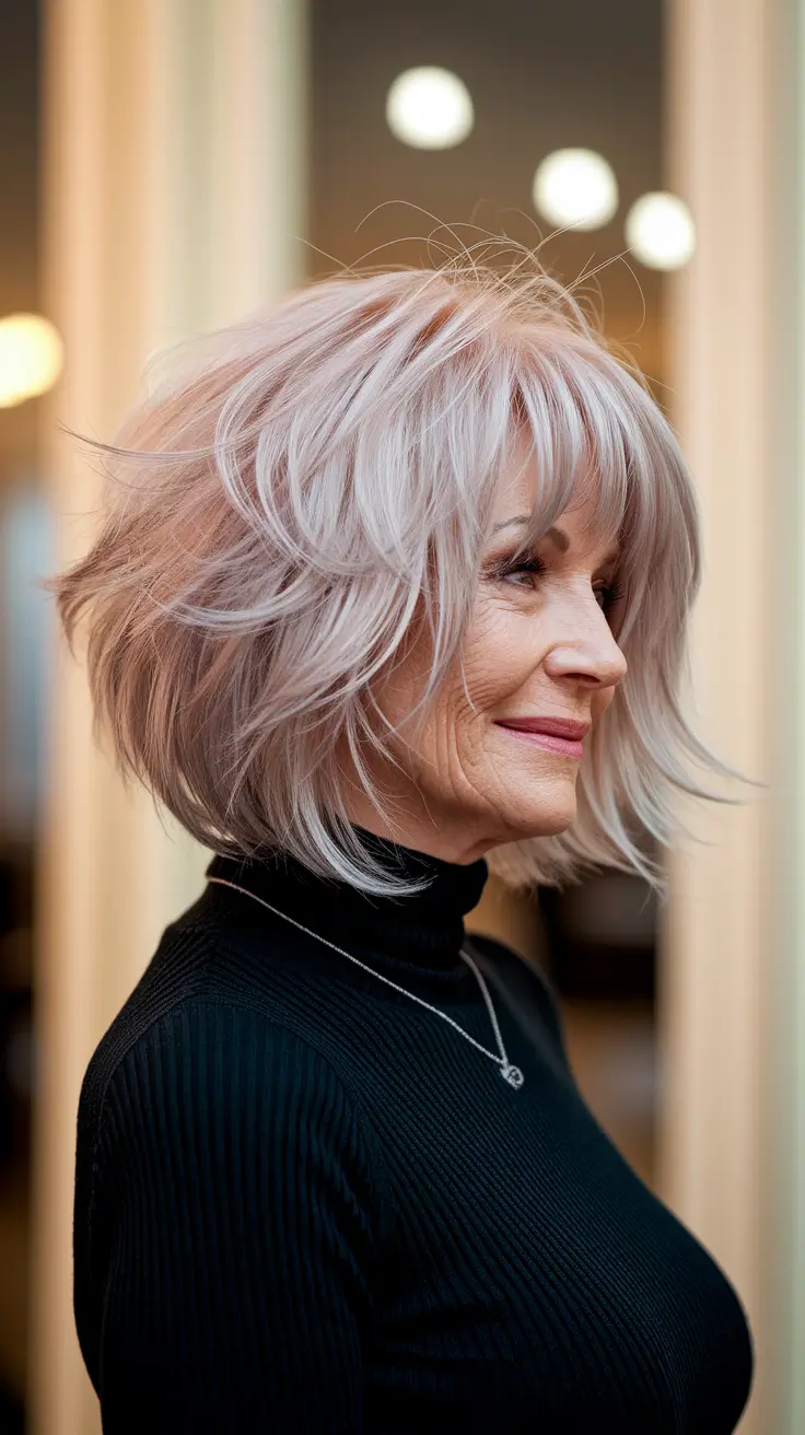 Fall haircuts for women over 60 Polished Chic with Full Bangs