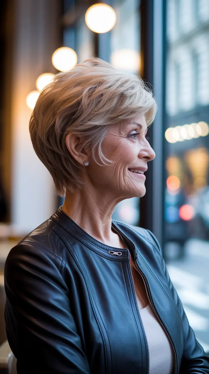 Fall haircuts for women over 60 Pixie Elegance with Lifted Crown