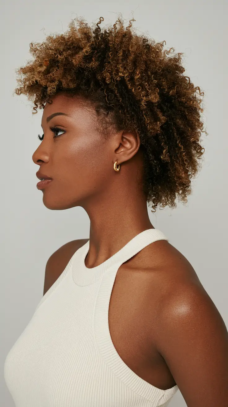 fall hairstyle black women Honey-Kissed Tight Curls with Sculpted Volume