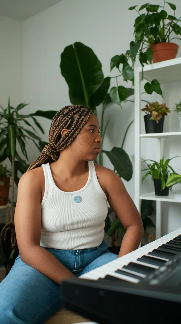 fall hairstyle black women Box Braids Pulled into a Relaxed Low Knot