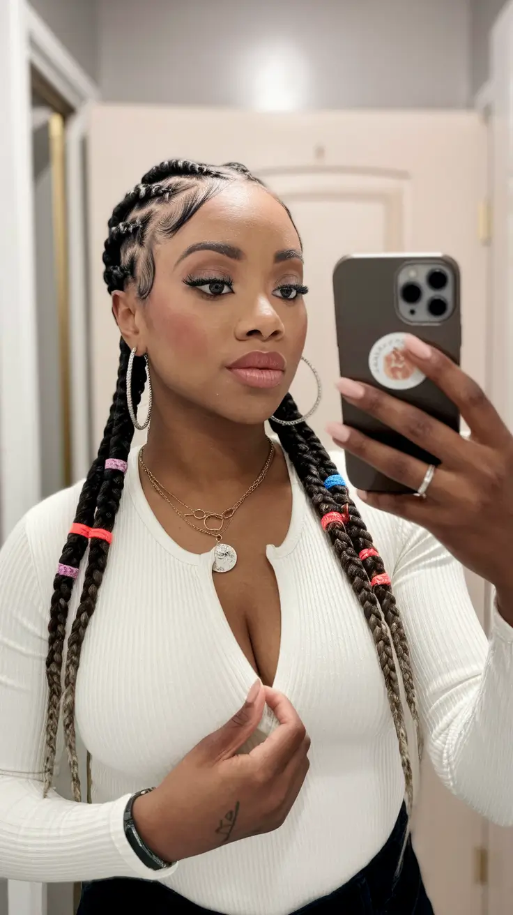 water fall hairstyle black women Playful Beaded Braids with Zigzag Parts