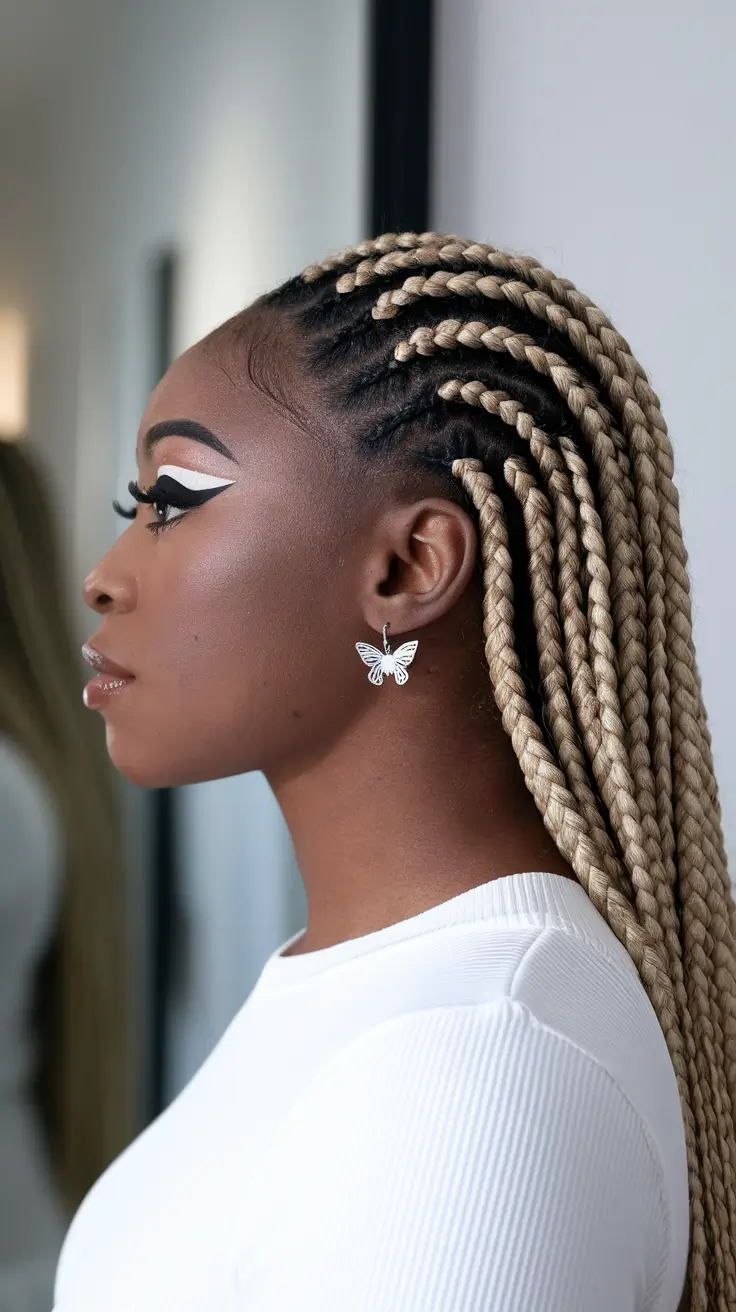 fall hairstyle ideas for black women Blonde Feed-In Braids with Braided Part Detail