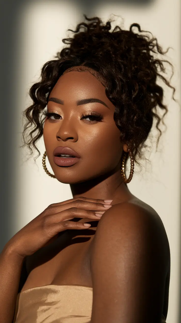 fall hairstyle black women Softly Tousled High Puff with Defined Edges