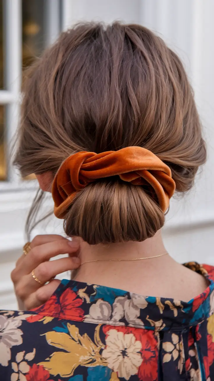 fall hairstyle for long hair Low Velvet Bun with a Vintage Twist