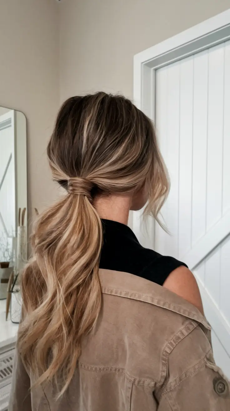 fall hairstyle for long hair Wrapped Low Ponytail with Lived-In Volume
