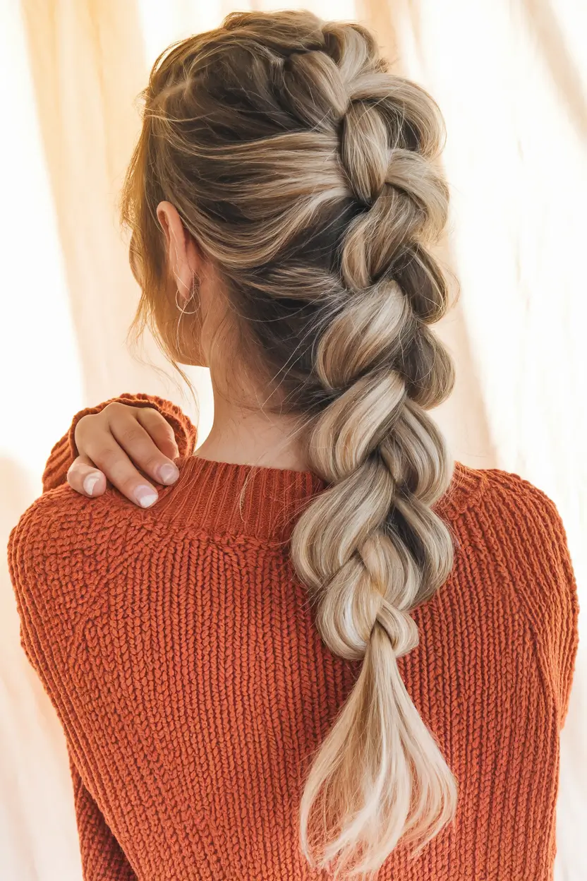 fall hairstyle for long hair Statement French Braid with Cozy Volume