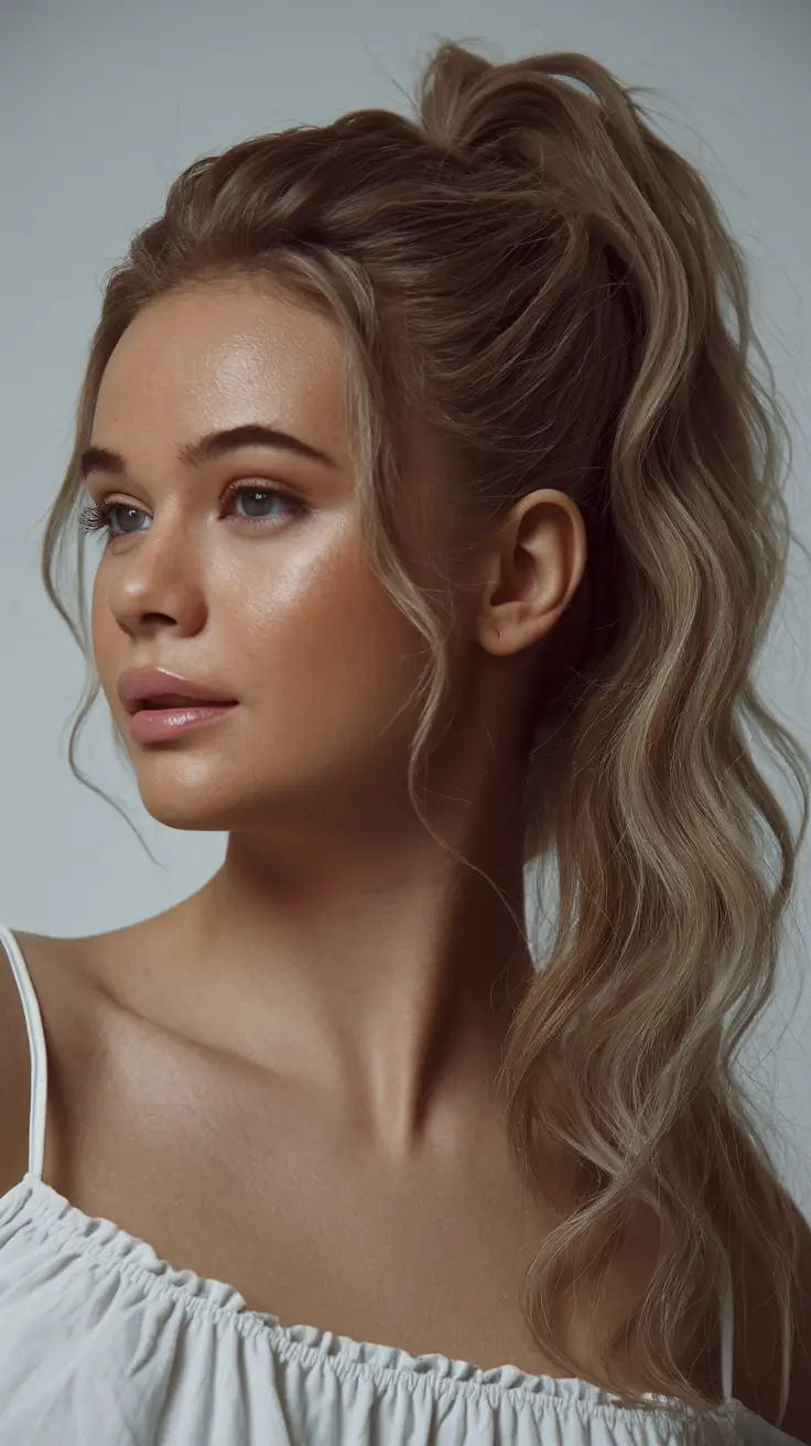 fall hairstyle for long hair Classic High Ponytail with Autumn Waves
