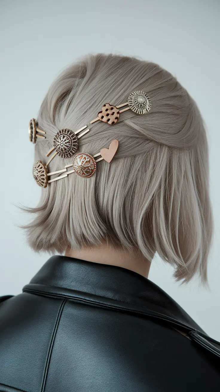 fall hairstyle for medium hair Platinum Bob with Vintage Clip Arrangement