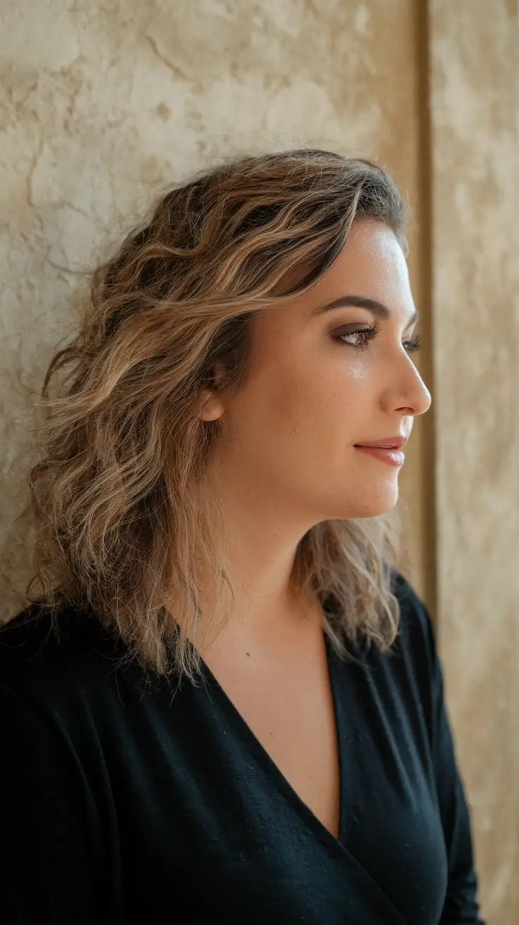 fall hairstyle for medium hair Blunt Cut with Curtain Bangs and Natural Texture