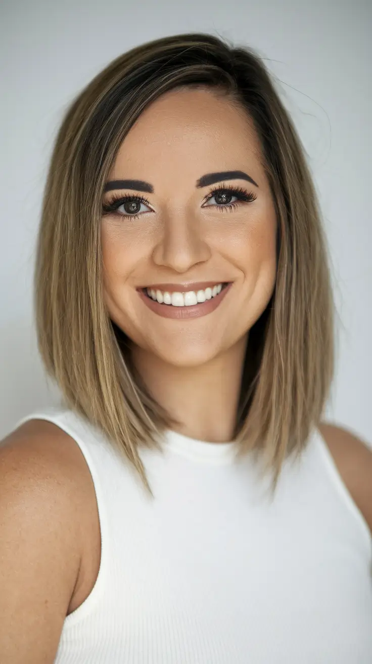 fall hairstyle for medium hair Blunt Cut with Curtain Bangs and Natural Texture