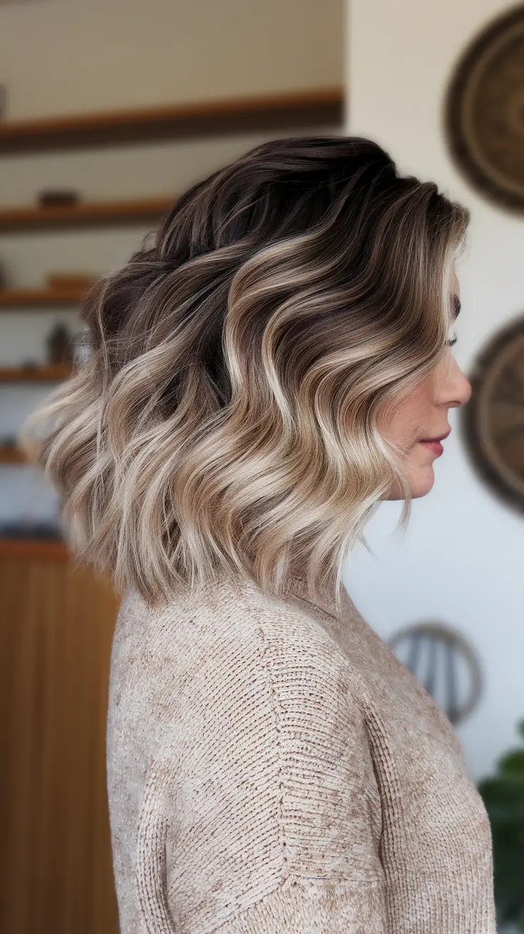 fall hairstyle for medium hair Blunt Cut with Curtain Bangs and Natural Texture
