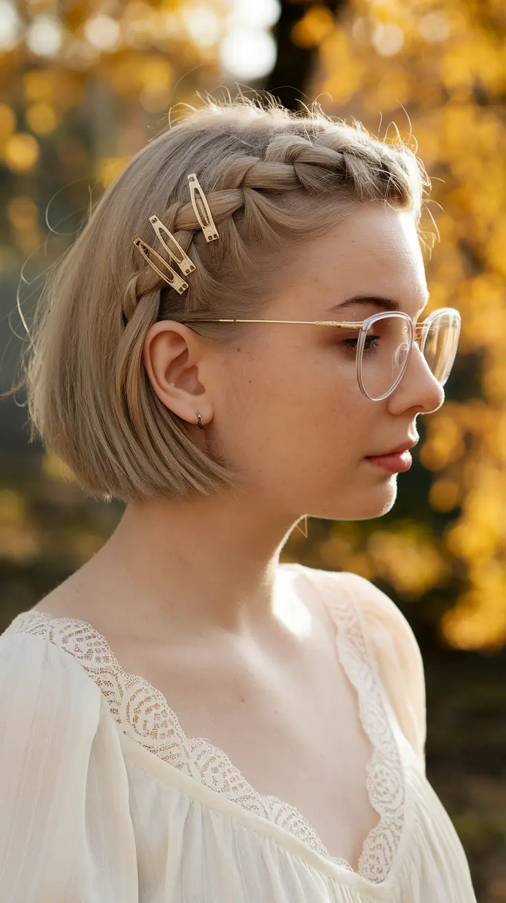 fall hairstyle medium length Blonde Bob with Sweeping Side Braid