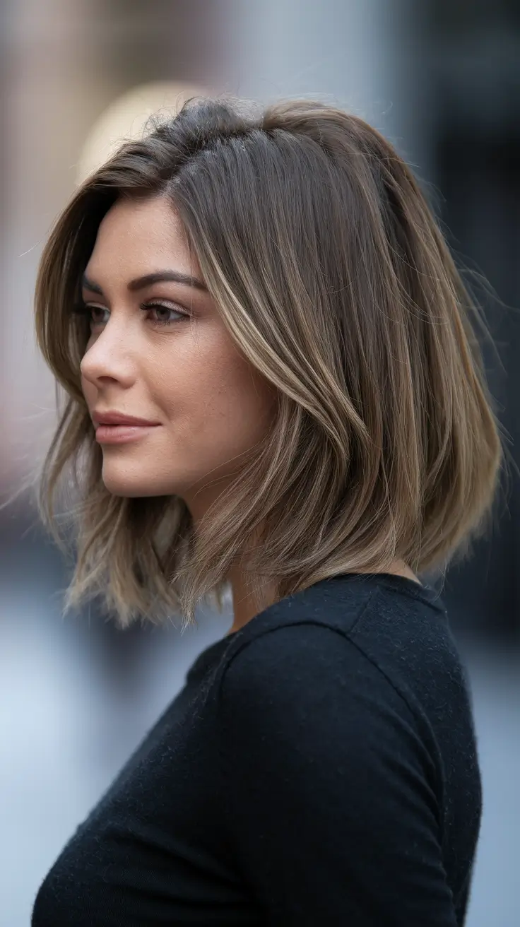 fall hairstyle medium hair Rounded Bob with Natural Volume and Soft Highlights