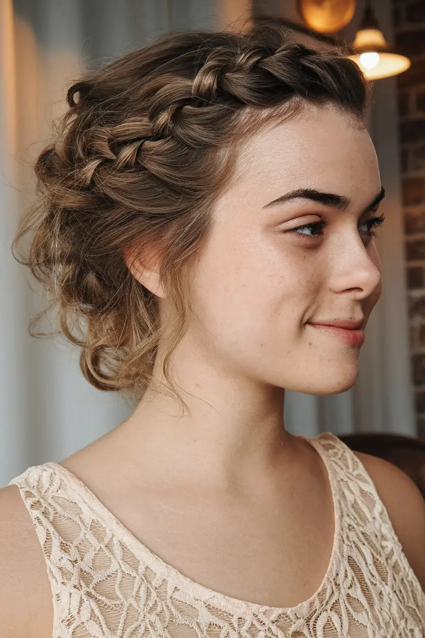 water fall hairstyle for short hair Textured Updo with Braided Detail