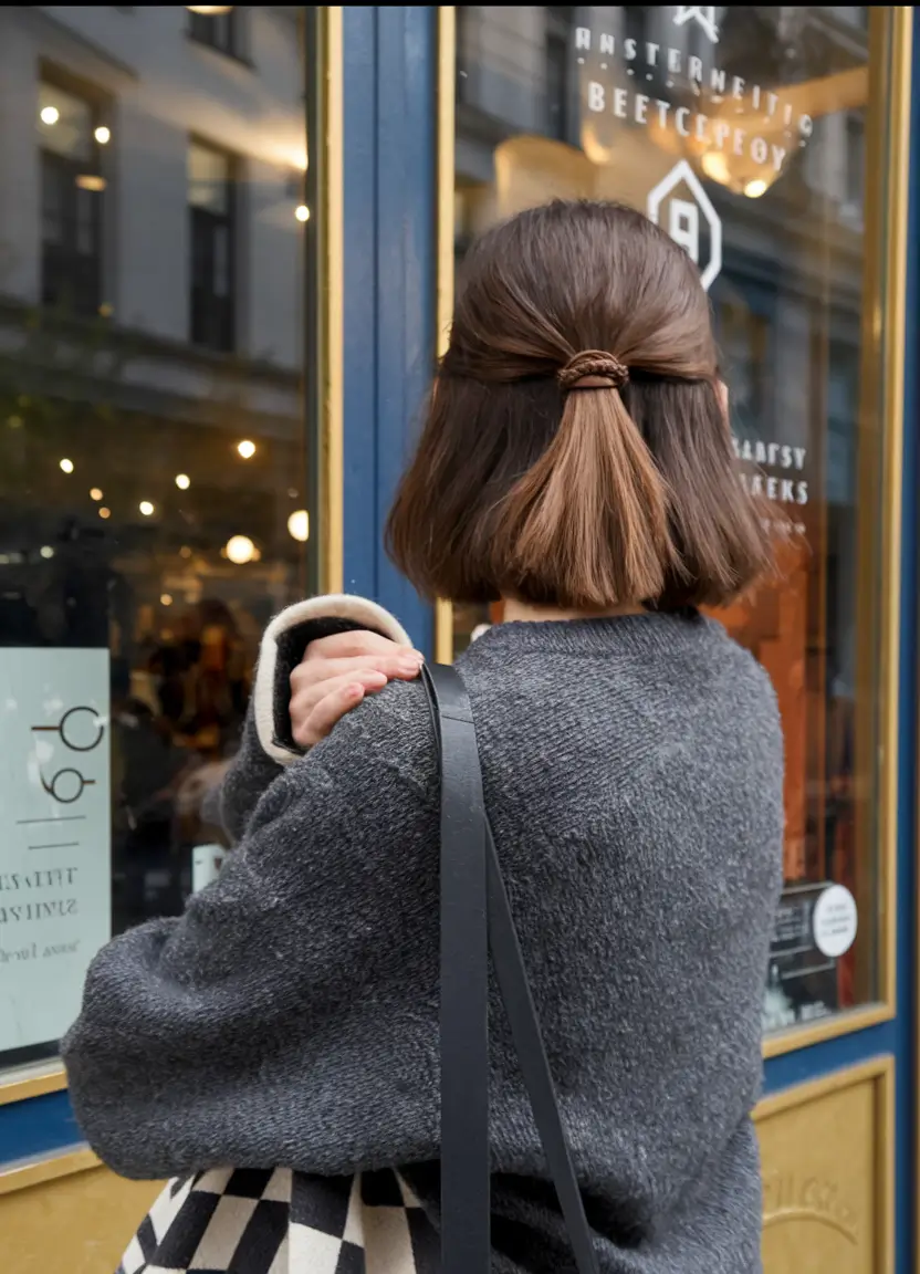 fall hairstyle short hair Minimalist Half-Up with Knotted Tie