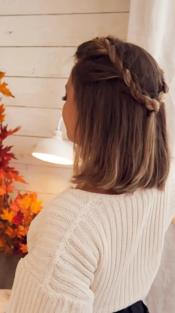 fall hairstyle short Half-Up Braided Crown with Fall Texture