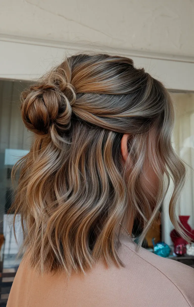 fall hairstyle short hair Polished Top Knot with Braided Detail