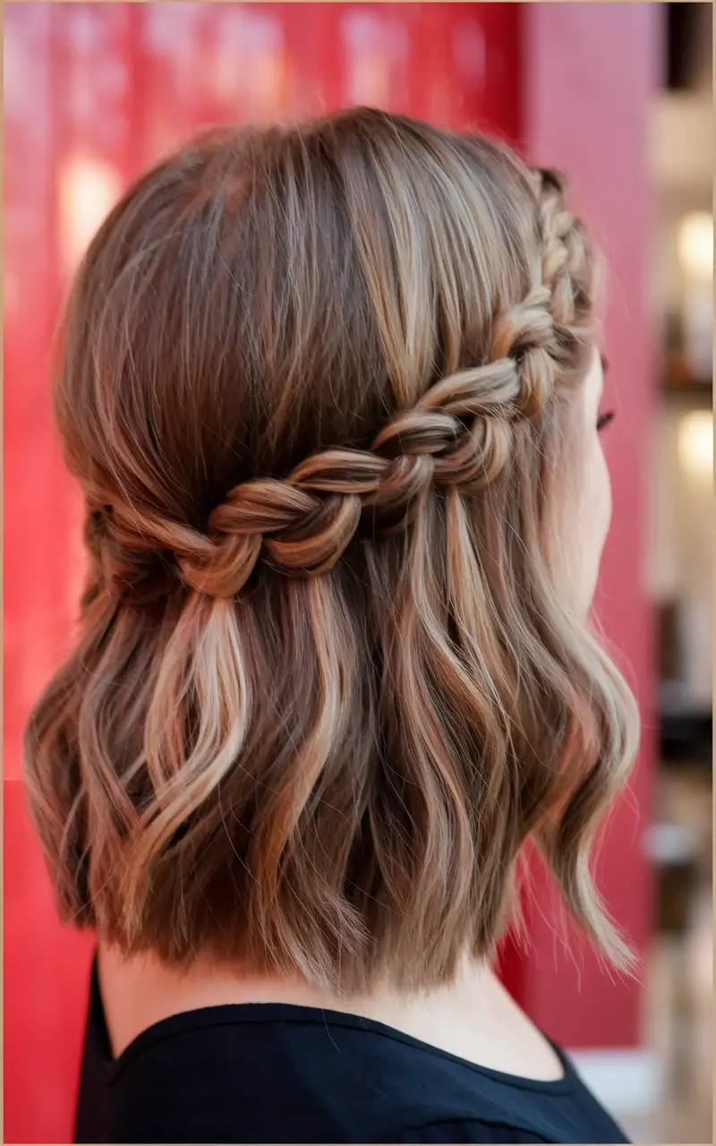 water fall hairstyle women short hair Boho-Inspired Side Braid with Subtle Waves