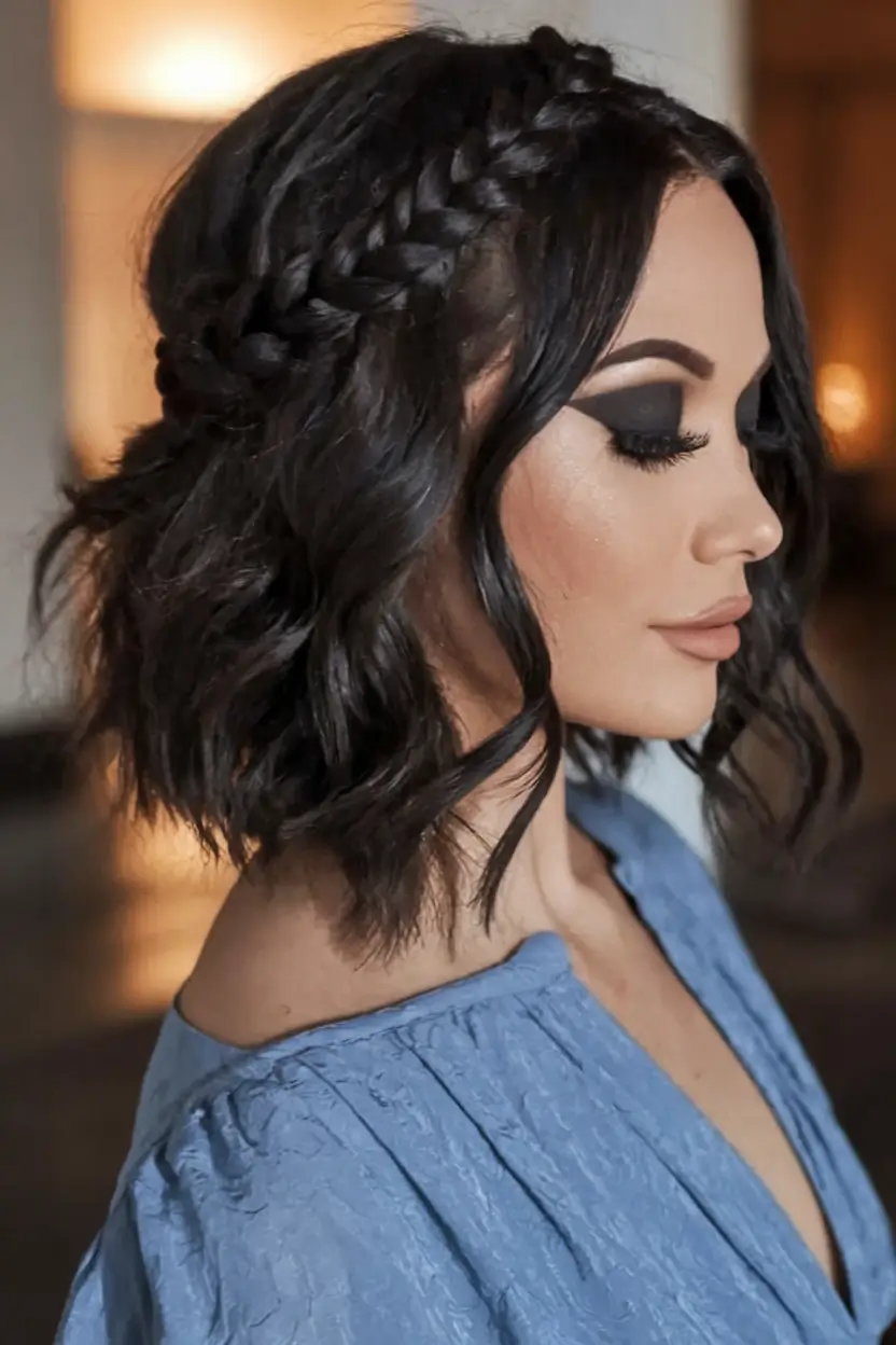 short hairstyle women fall 2025 Wavy Braided Halo with Soft Definition