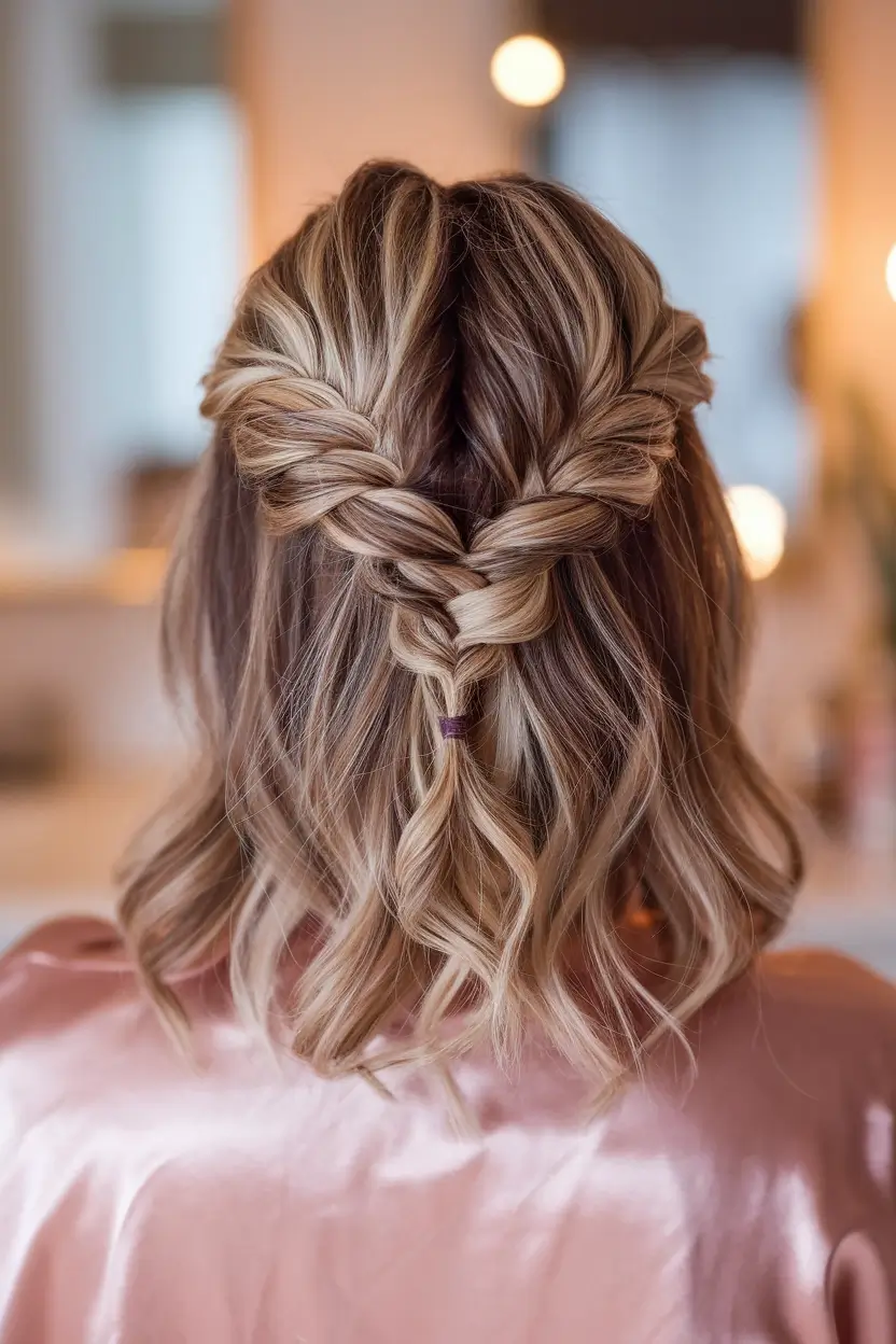 fall hairstyle short hair Braided Crown with Half-Up Magic
