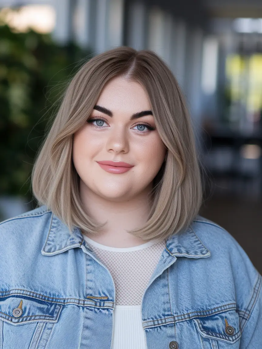 fall hairstyles for round faces thin hair Classic Blunt Lob in Ash Blonde