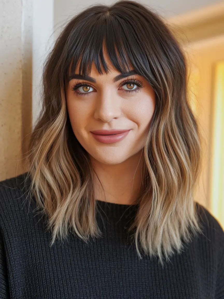 fall hairstyles for round faces side bangs Two-Tone Textured Shag with Micro-Bangs