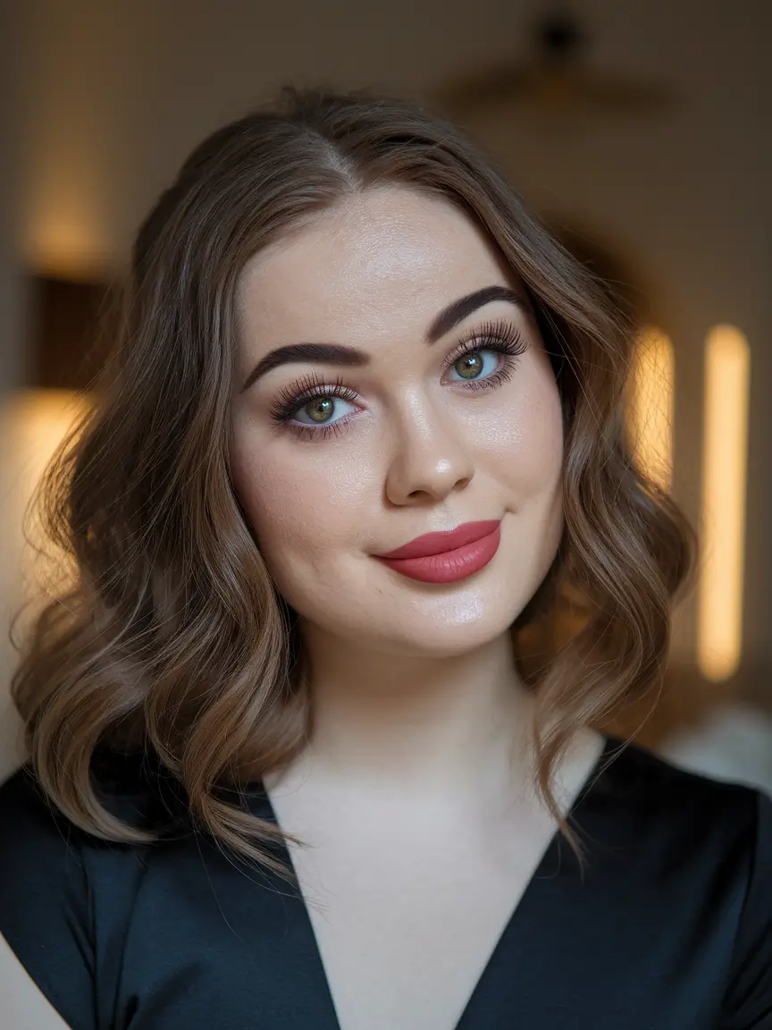 fall hairstyles for round faces prom Soft Glam Waves with Off-Center Part