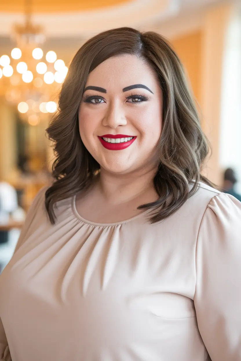 fall hairstyles for round faces plus size Volumized Side Part with Romantic Waves