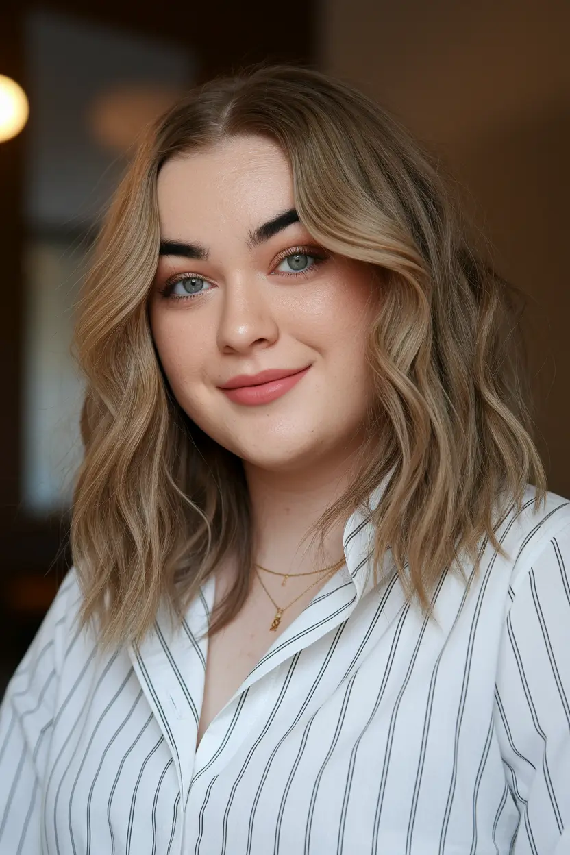 fall hairstyles for round faces long hair Soft Blonde Balayage with Loose Vintage Waves