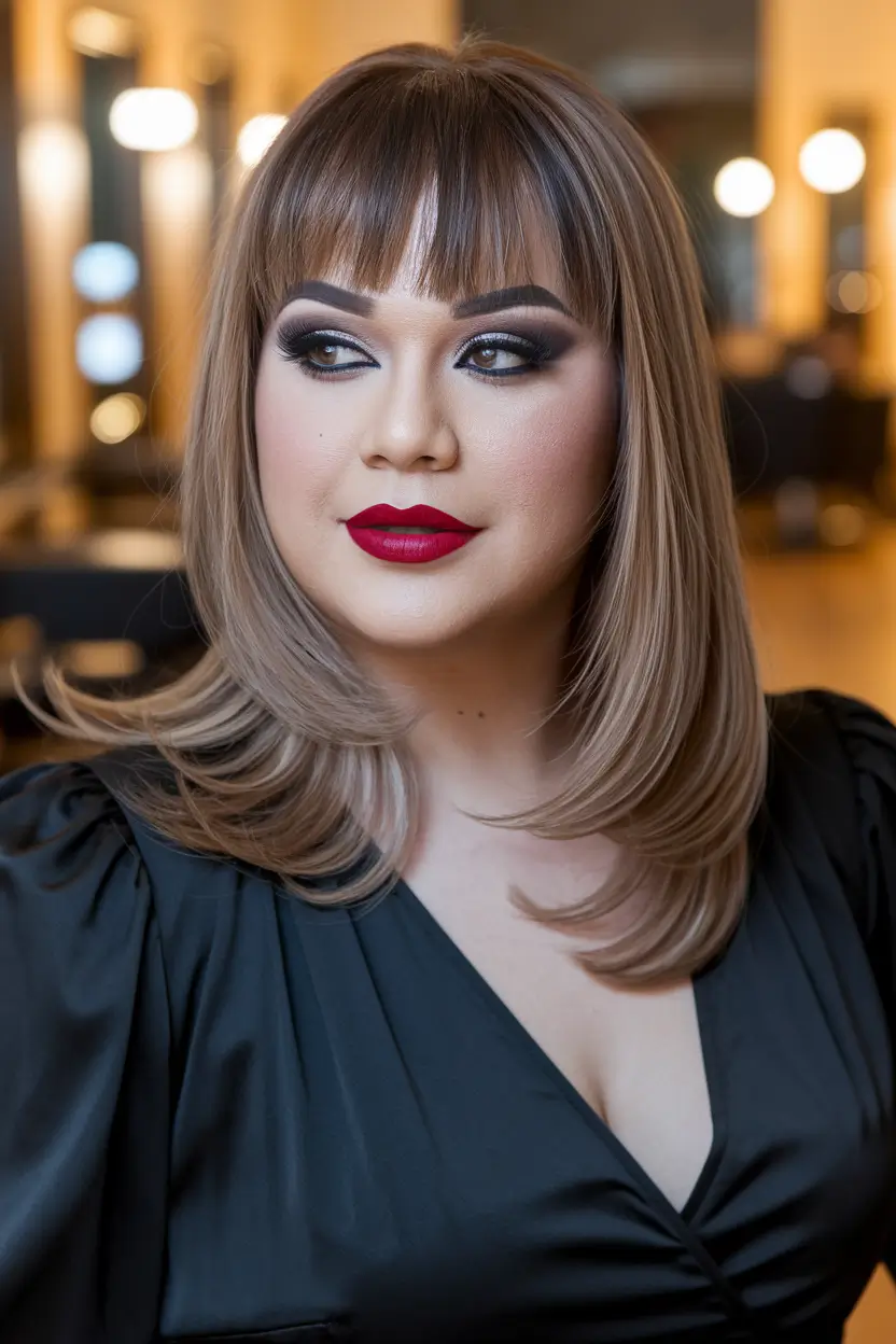fall hairstyles for round faces by hair pattern Feathered Lob with Light Bangs and Retro Volume