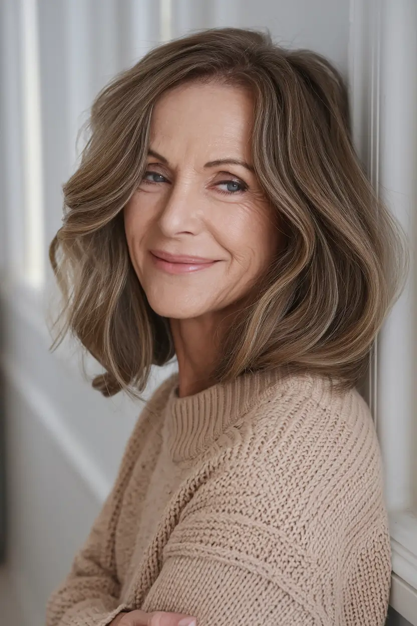 hairstyles for women over 50 medium Polished Lob with Soft Side Layers