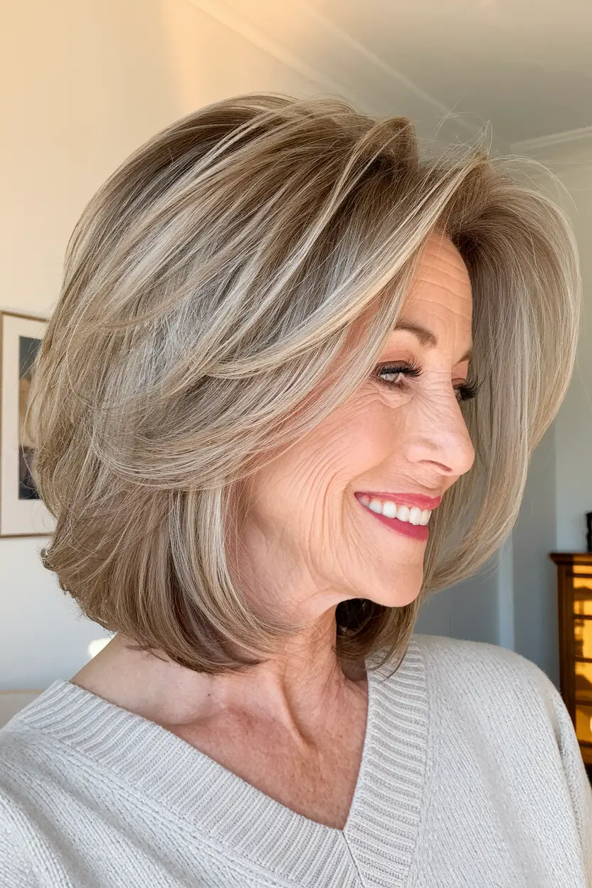 hairstyles for women over 50 Short Rounded Bob with Layered Volume