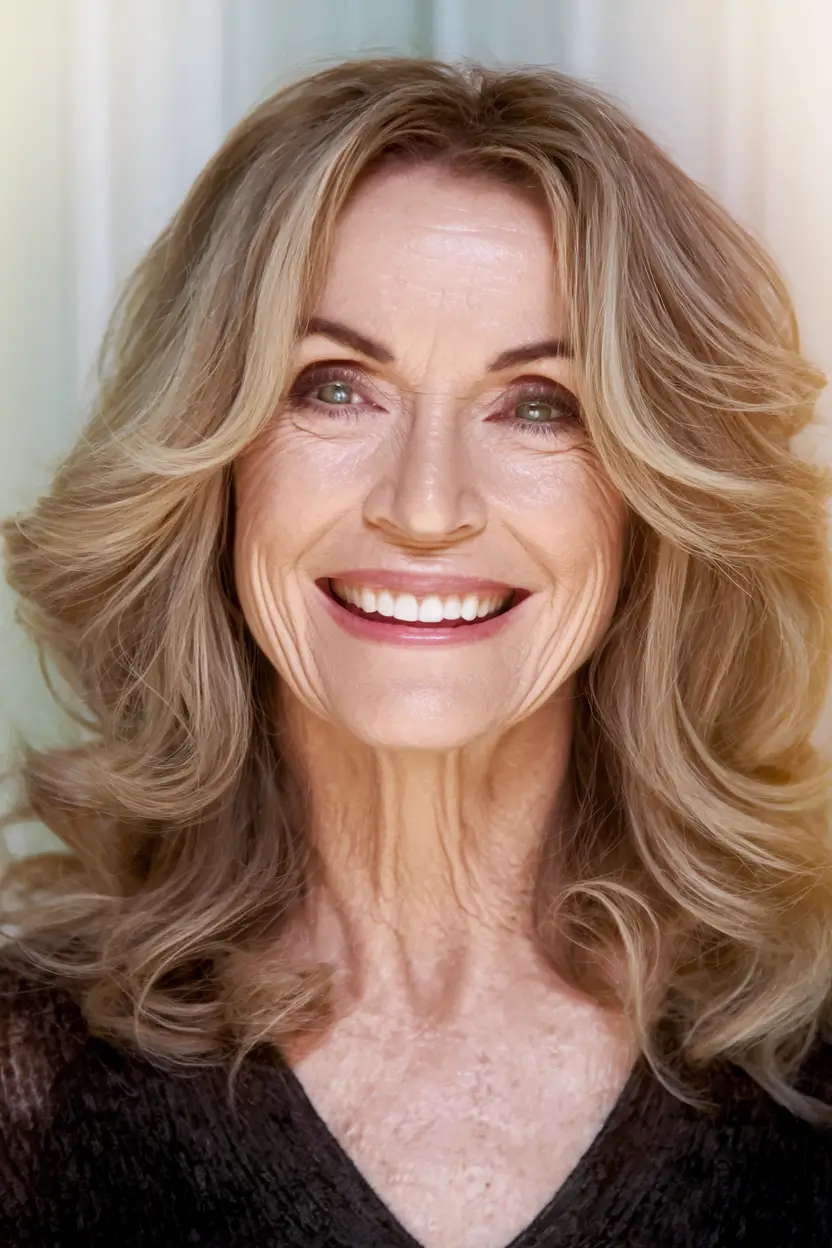 hairstyles for women over 50 for wedding Voluminous Blowout with Soft Golden Waves