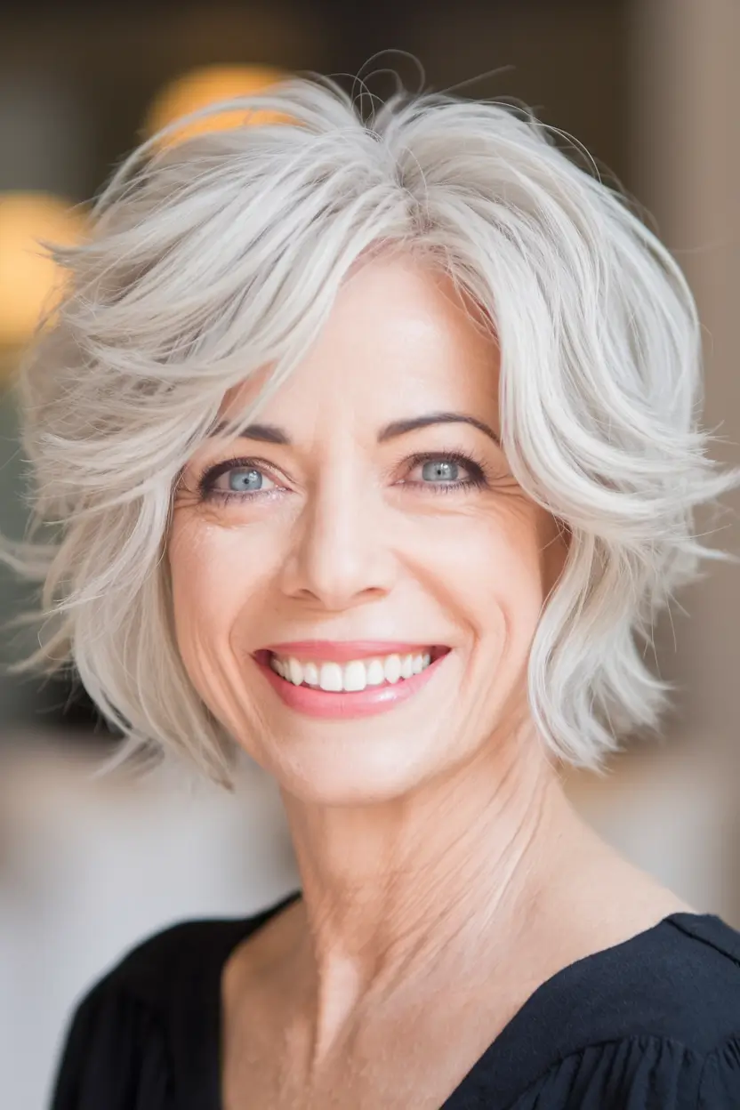 hairstyles for women over 50 Short Silver with Textured Movement