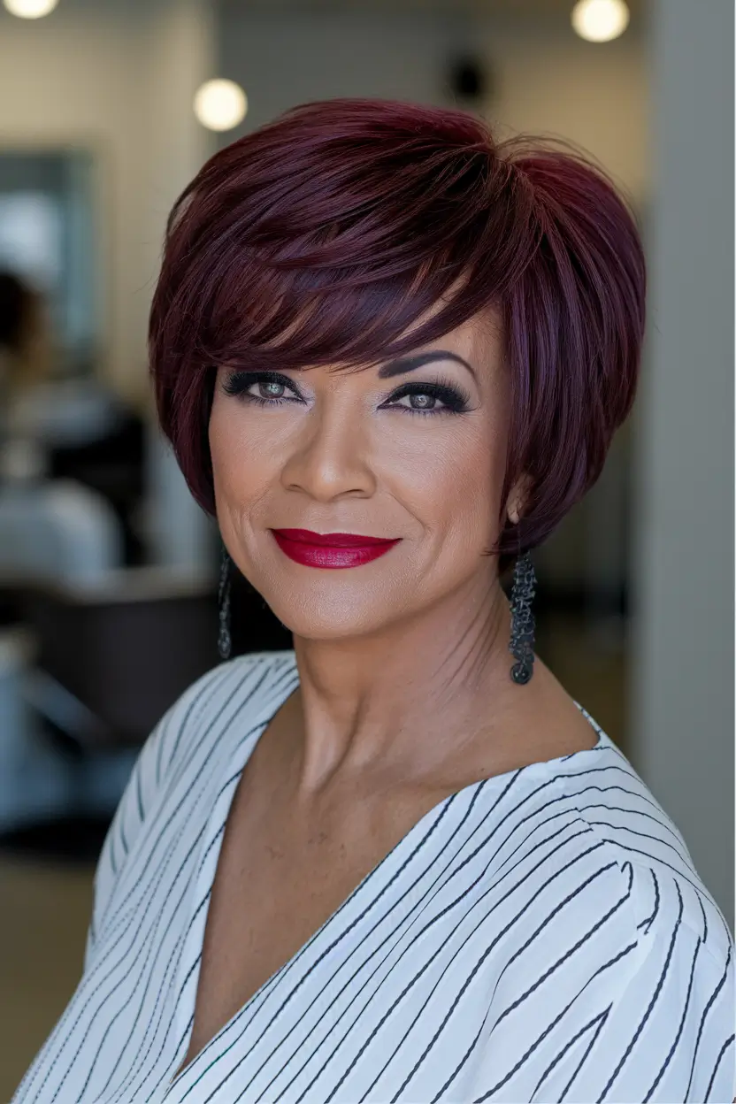 hairstyles for women over 50 Elegant Burgundy Pixie Bob