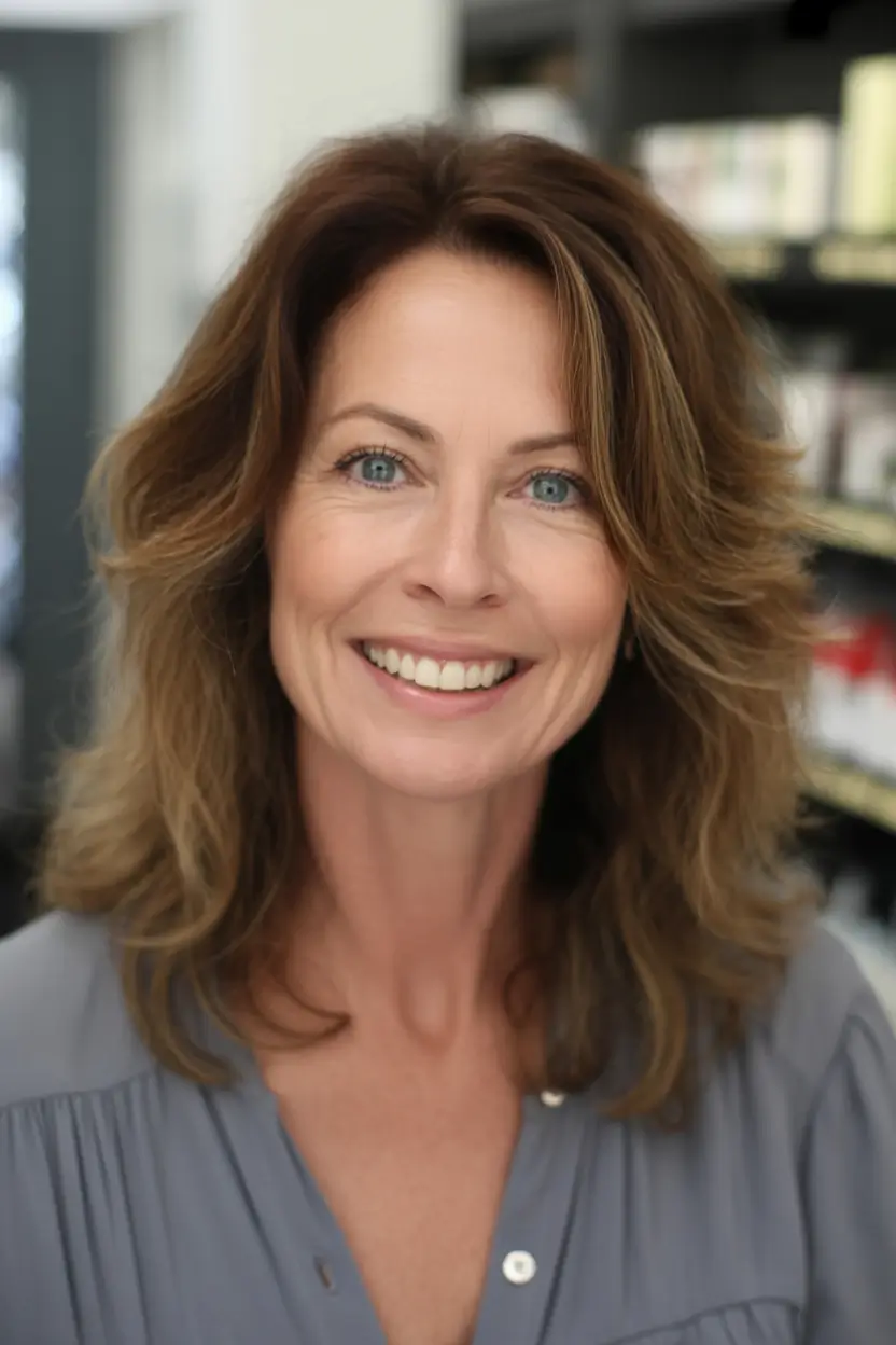 hairstyles for women over 50 Low-Maintenance Shoulder-Length Shag