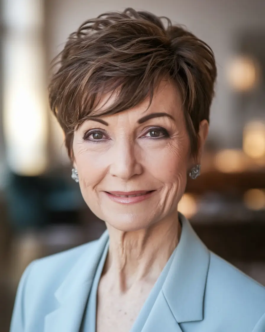 hairstyles for women over 50 with bangs Textured Pixie with Volume and Edge