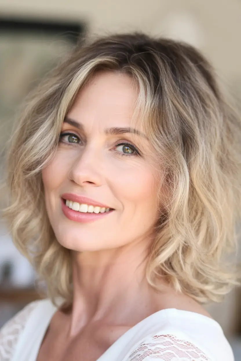 hairstyles for women over 50 thick hair Soft Shoulder-Grazing Blonde Waves