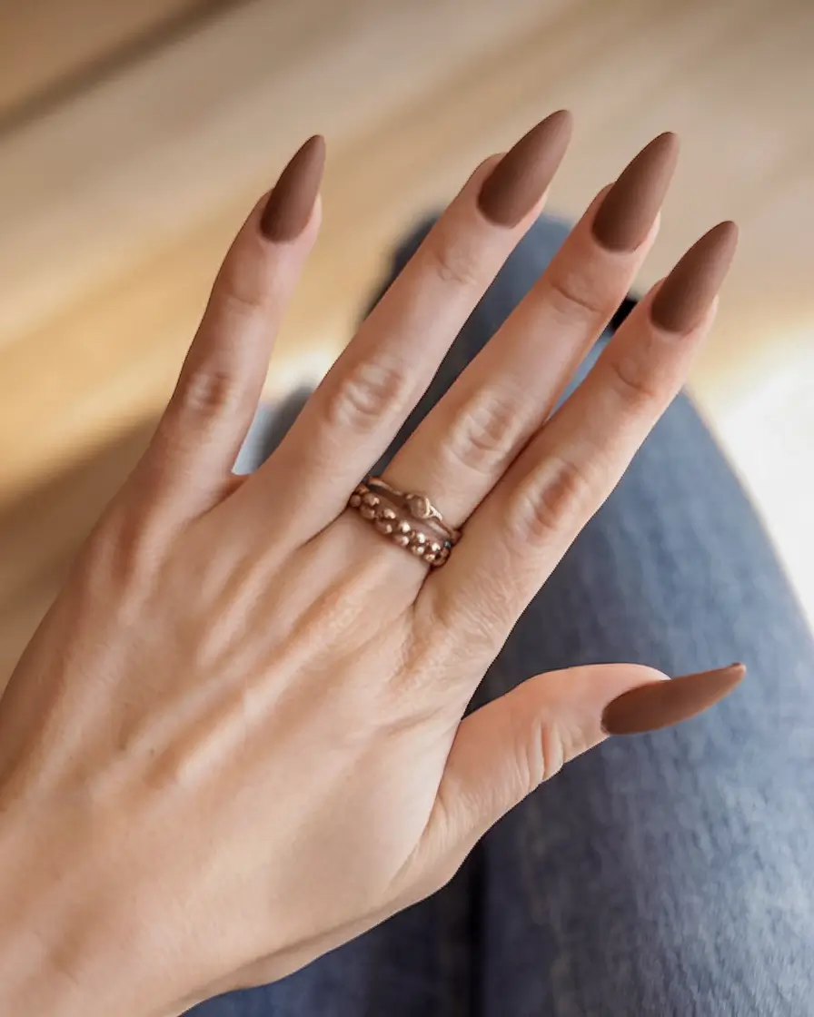 fall nails artistic Matte Mocha Drama in Stiletto Form