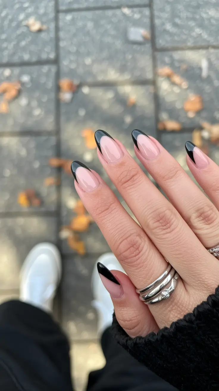 fall nails art designs almond Modern Black French Tips