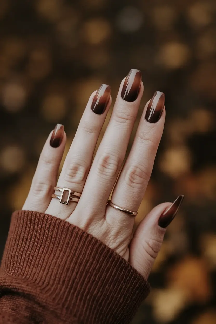 fall nails art design Glossy Mahogany Smokey Fade