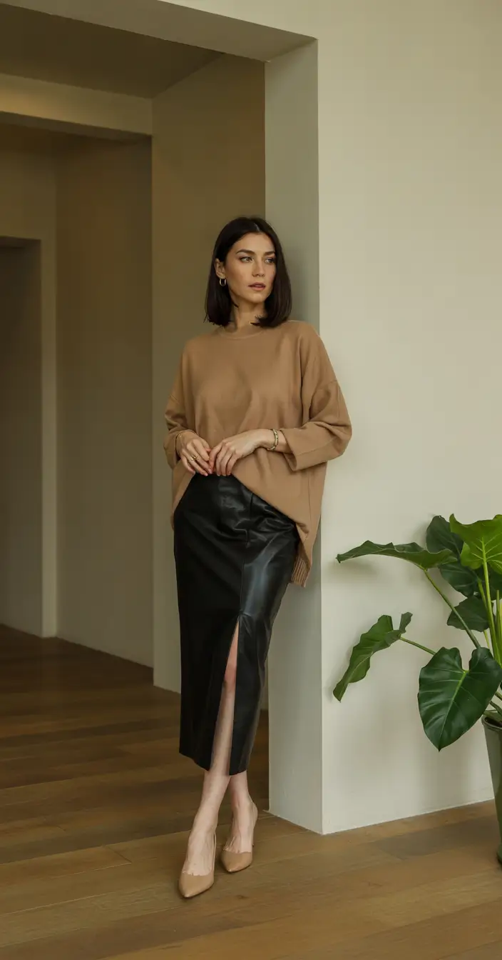 fall office outfits for women cozy neutrals with a touch of edge