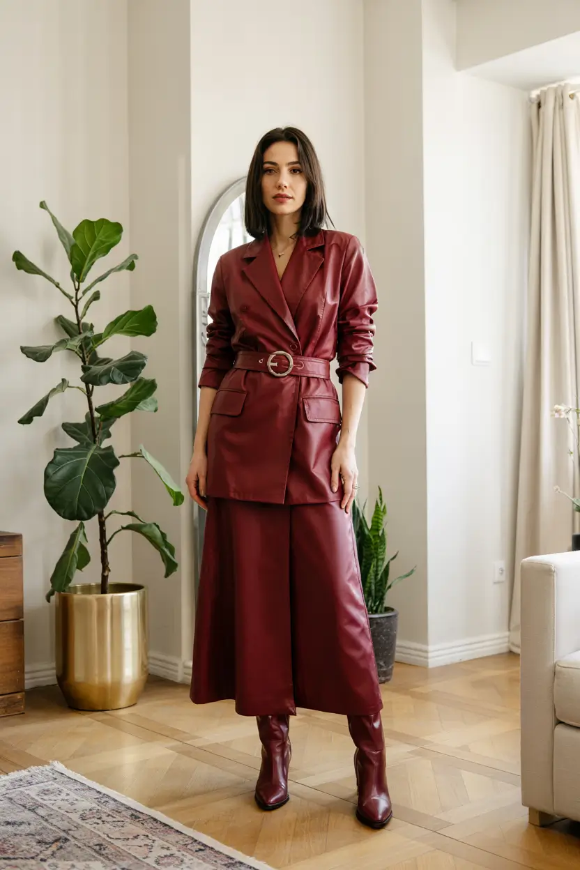 fall office outfits for women Burgandy Boss Energy: Head-to-Toe Leather