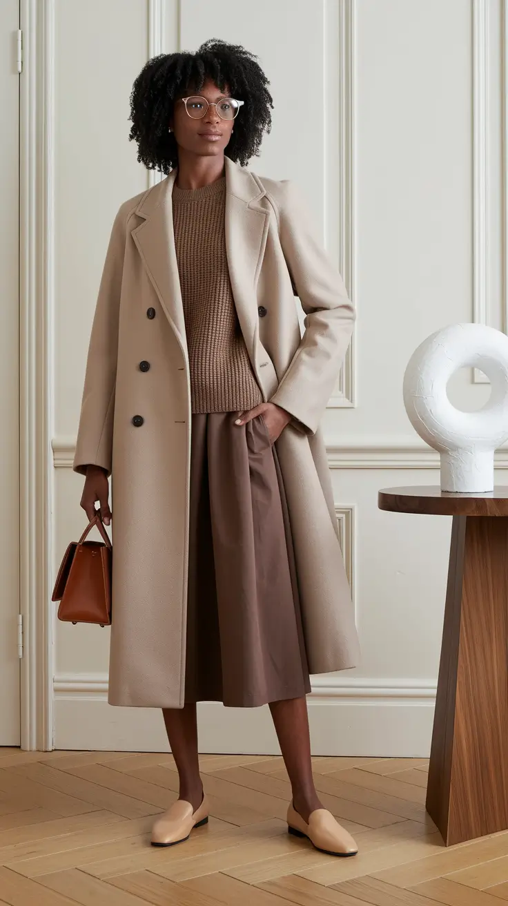 fall outfits for black women Effortless Power in Camel Layers