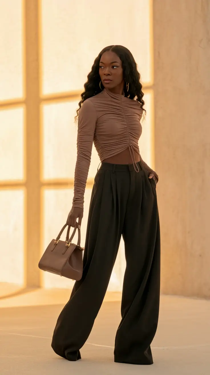 fall outfits for black women Ruched Drama with Street Sophistication