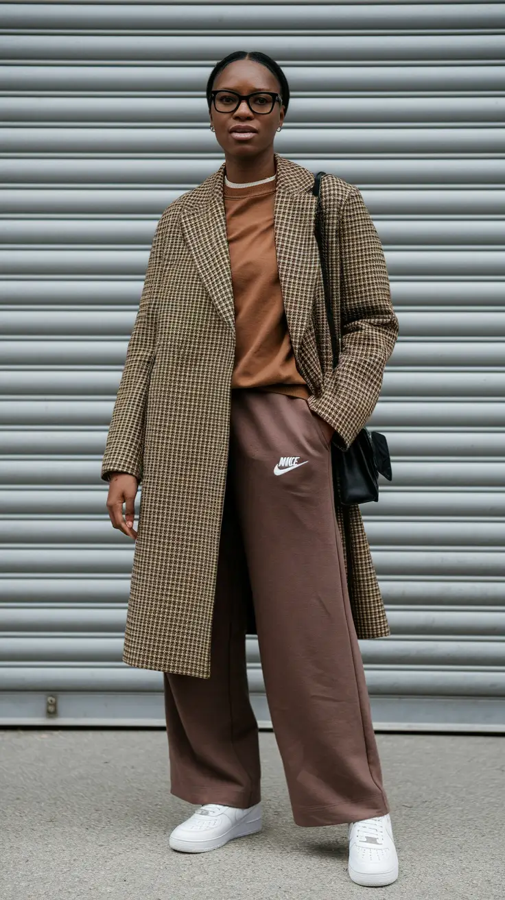 fall outfits for black women Houndstooth and Sporty Layers