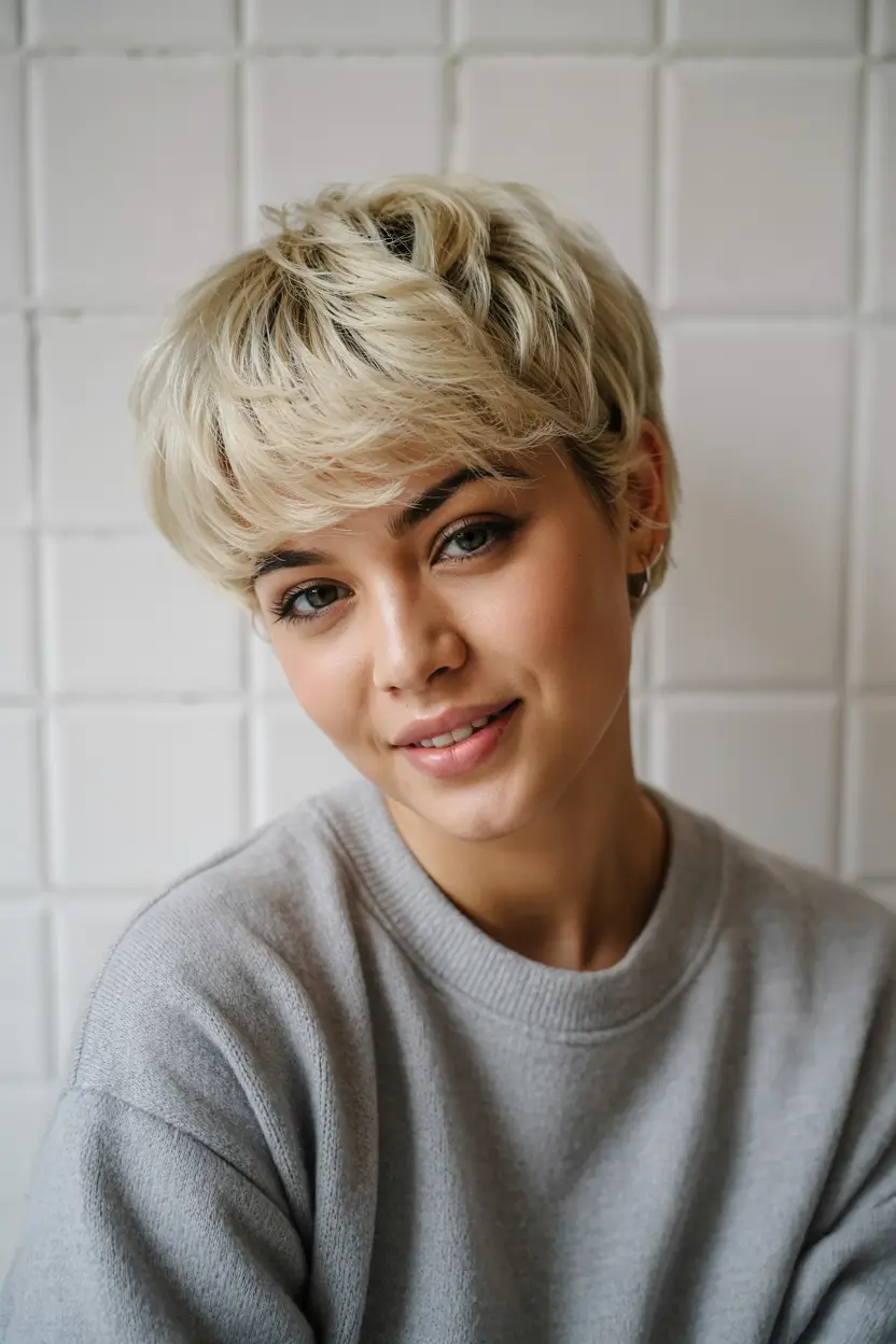 fall pixie haircut Feathered Platinum Pixie with Soft Volume