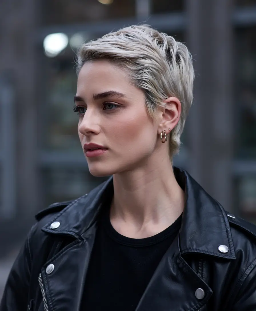 fall pixie haircut Platinum Micro Pixie with Sculpted Sides