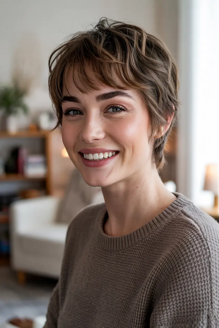 fall pixie haircut Soft Layered Pixie with Baby Fringe