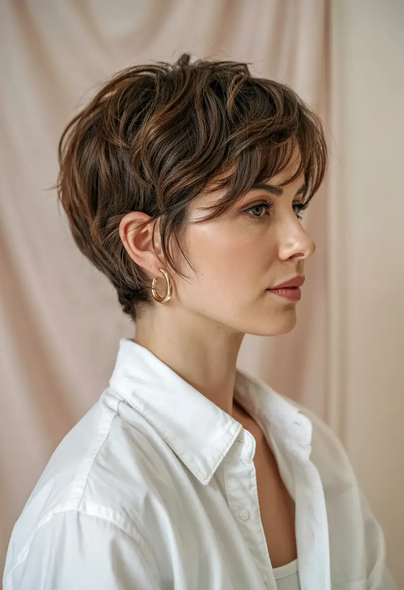 fall pixie haircut Wavy Side-Swept Pixie with Micro Layers